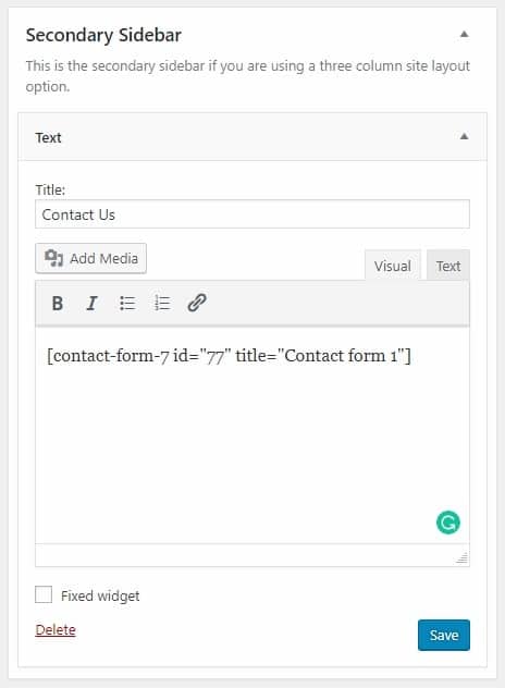 Adding a shortcode to the widget area
