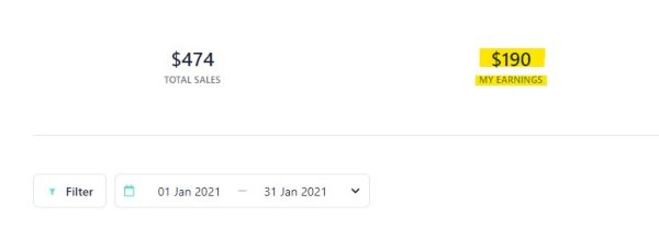 Create & Go Affiliate Earnings January 2021