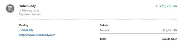 TubeBuddy Income Report January 2021